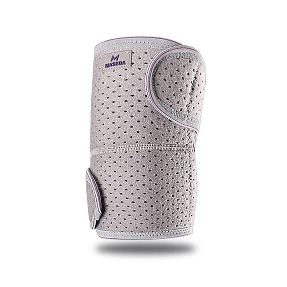 Gray knee brace with brand logo on a white background
