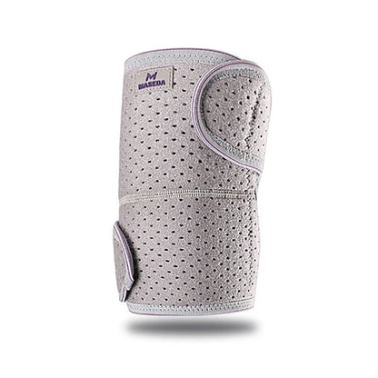 Gray knee brace with brand logo on a white background