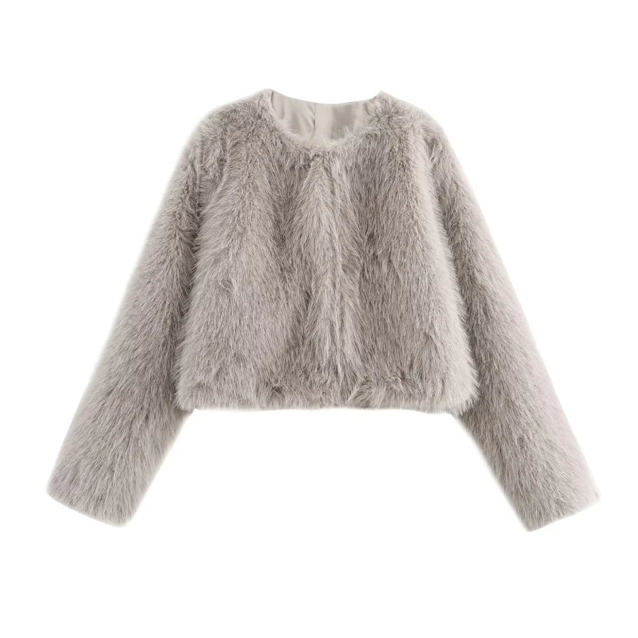 Gray fluffy jacket on a white background