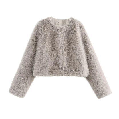 Gray fluffy jacket on a white background