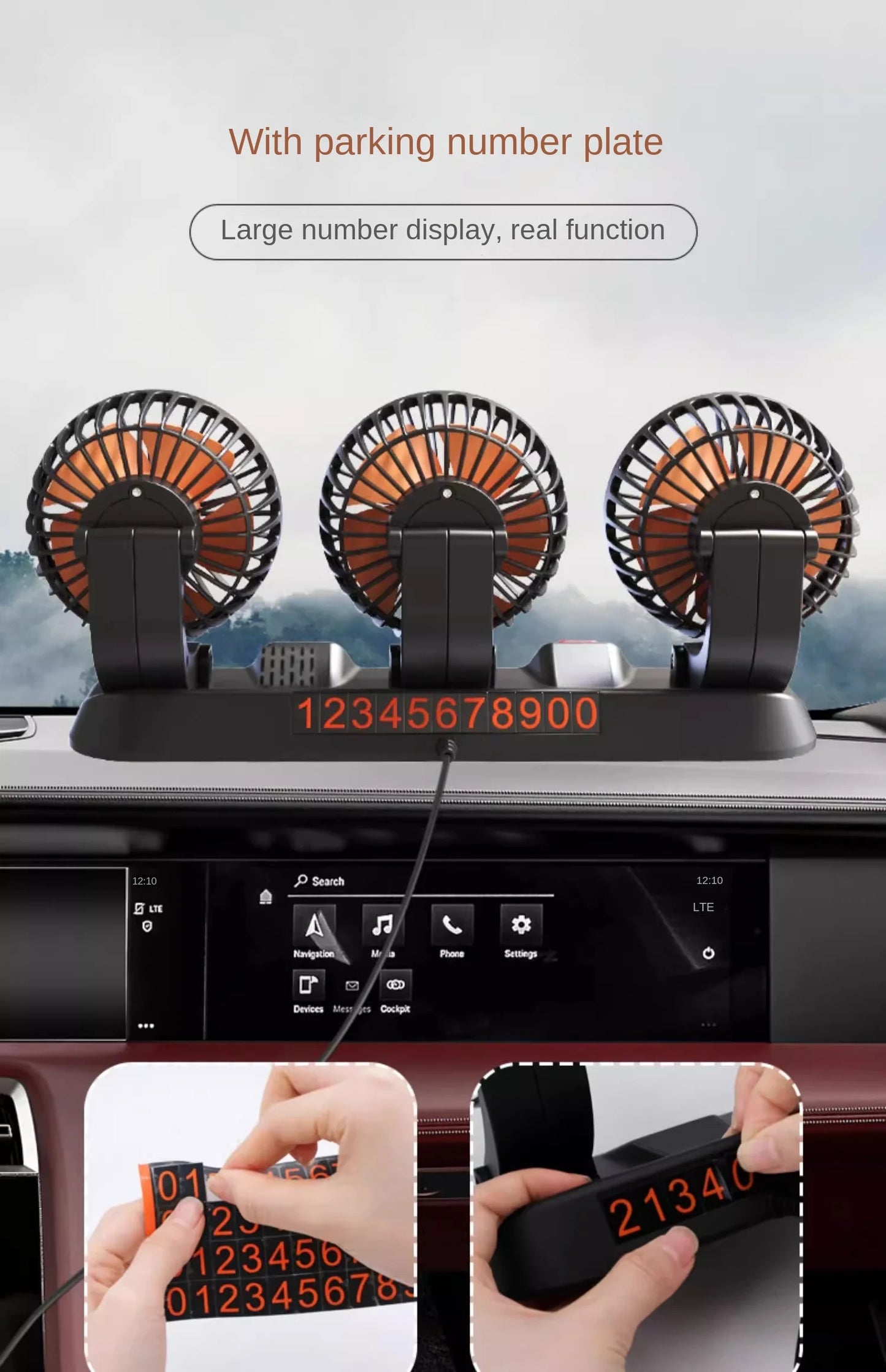 3-Head Adjustable Car Fan