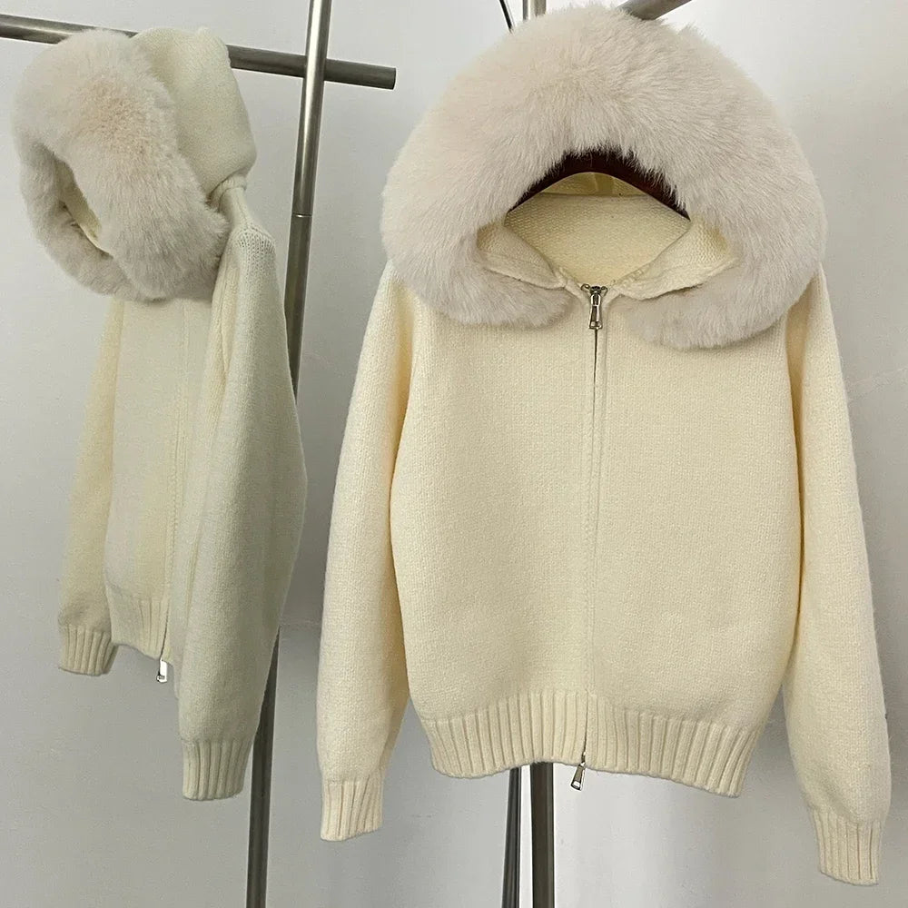 Knitwear Women Hooded Faux Fur