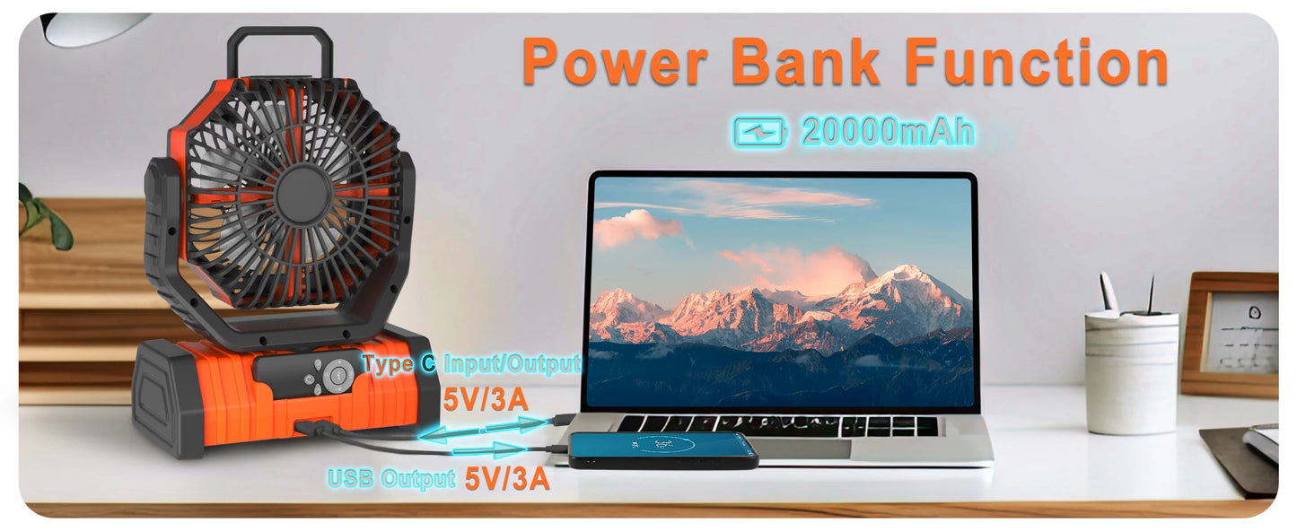 Camping Fan with Hook & USB