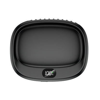 Black Neck Hanging Mini Fan by Albachfils with 5 speed settings and LED battery display.