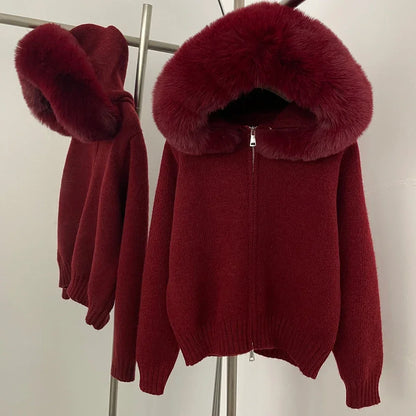 Knitwear Women Hooded Faux Fur