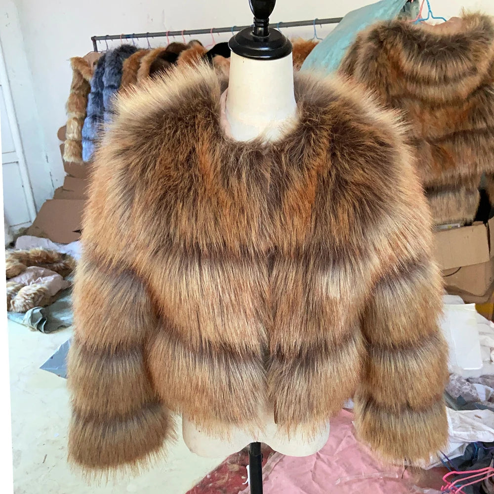Faux Raccoon Fur Coat for Women