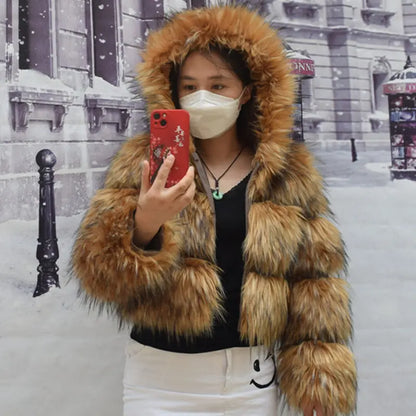 Faux Raccoon Fur Coat for Women