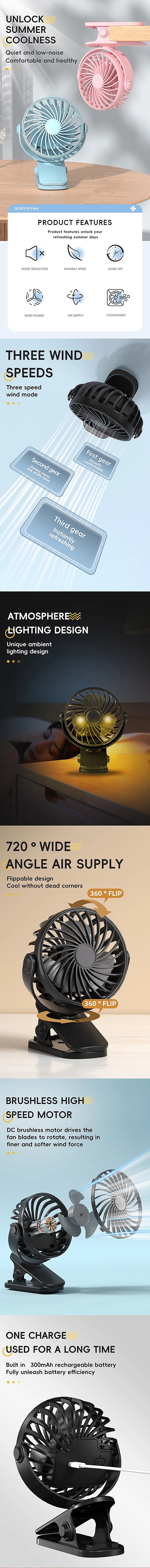 720° Clip-On Rechargeable Fan