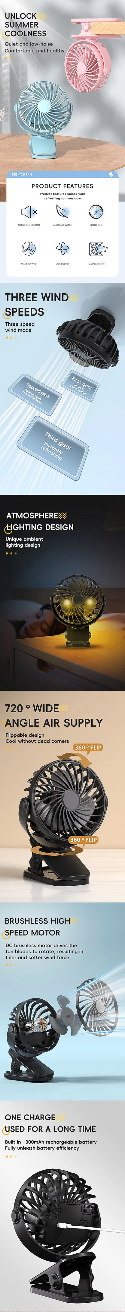 720° Clip-On Rechargeable Fan