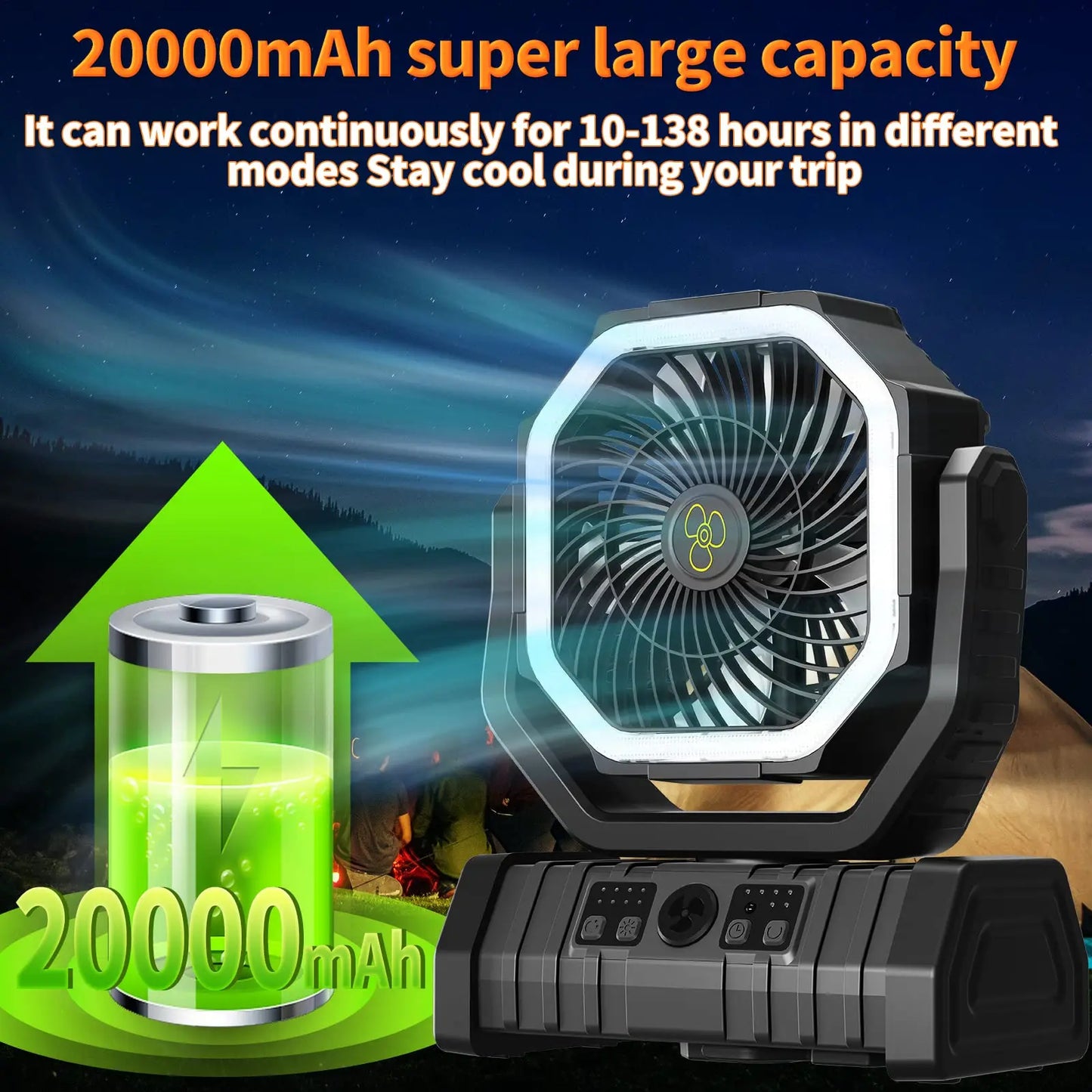 Camping Fan with Hook & USB
