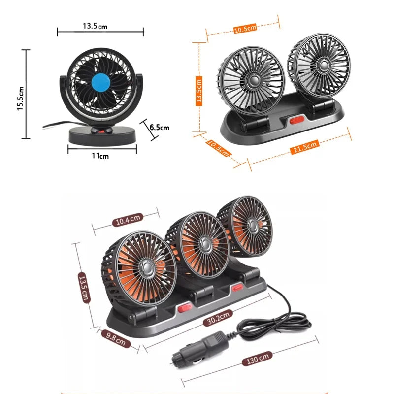 3-Head Adjustable Car Fan