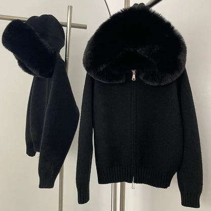 Knitwear Women Hooded Faux Fur