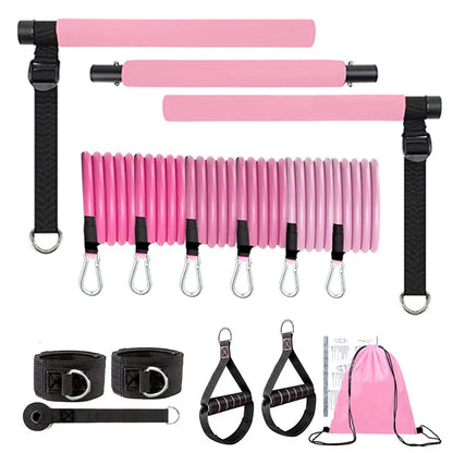 Multifunctional Pilates Bar Combination Fitness Bar Yoga Chest Expansion Tension Rope Back Trainer Elastic Rope Stretching Belt