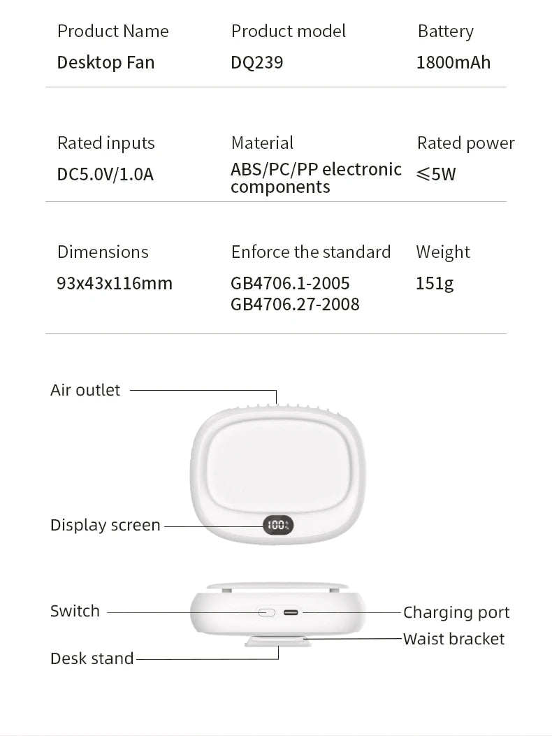 Neck Hanging Mini Fan by Albachfils, lightweight and portable, featuring a neck-hanging design and display screen.