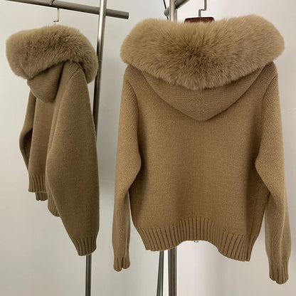 Knitwear Women Hooded Faux Fur
