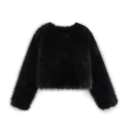 Black fluffy jacket on a white background