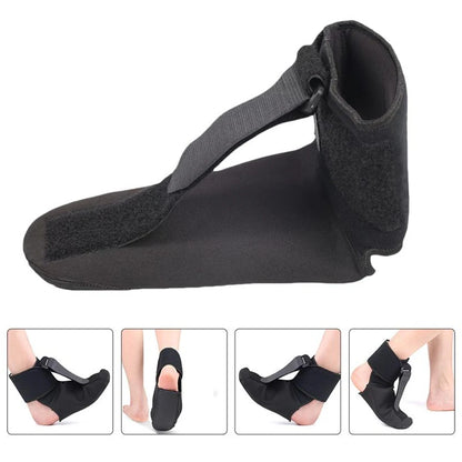 Black foot support brace with straps on a white background