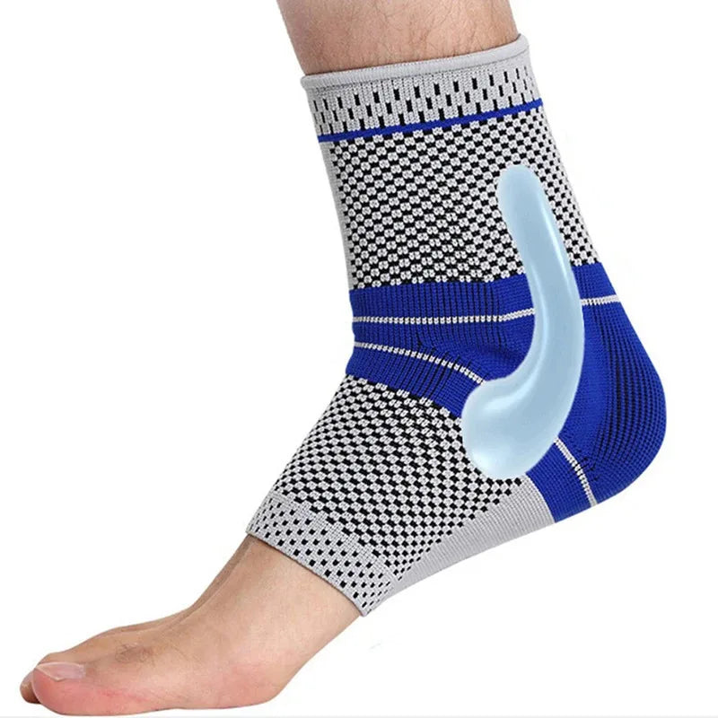 Ankle support brace with blue accent on a white background